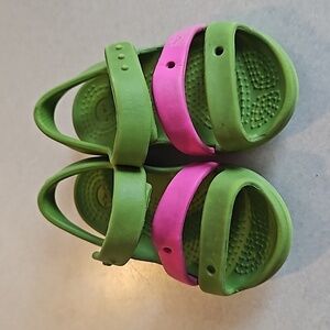 Crocs pink and green sandals